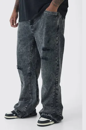 Boohoo Plus Slim Rigid Flare Distressed Gusset Panel Acid Washed Jeans - - 46
