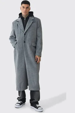 Boohoo Tall Super Relaxed Hybrid Hooded Wool Overcoat - - S