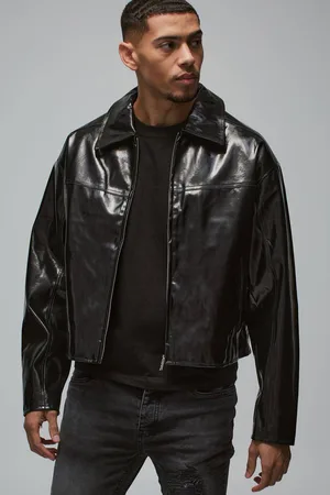 Boohoo Boxy Vinyl PU Harrington Jacket In - L