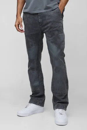 Boohoo Slim Flare Acid Wash Twill Printed Carpenter Trousers - - 34R