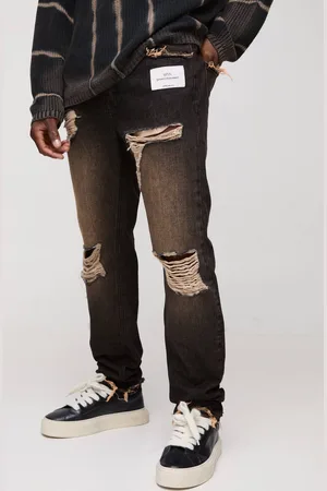 Boohoo Slim Rigid Rip & Repair Woven Tab Denim Jeans - - 28R