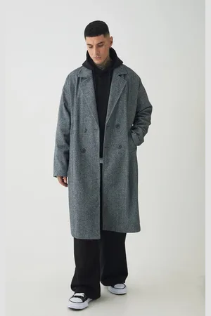 Boohoo Tall Oversized Drop Shoulder Herringbone Overcoat In - L
