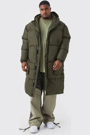 Boohoo Plus 4 Pocket Longline Hooded Puffer Jacket in Khaki - - XXXL