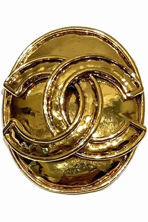 CHANEL Preloved CC Logo Brooch Gold Oval Women Brooches - - One Size