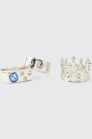 Boohoo Crown Silver Rings 3 Pack - - S/M