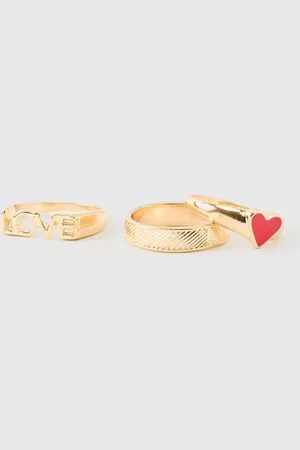 Boohoo Valentines Rings In Gold 3 Pack - - M/L