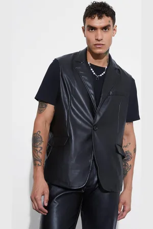 Boohoo Sleeveless Pu Single Breasted Suit Jacket - - 40