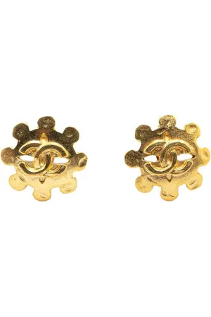 CHANEL Preloved Earrings Gold Logo Studs Women - - One Size