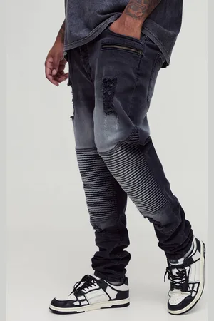 Boohoo Plus Washed Zip Biker Distressed Skinny Jeans - - 40
