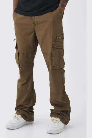 Boohoo Tall Slim Flare Zip Gusset Overdye Acid Wash Cargo Trouser In Chocolate - - 32