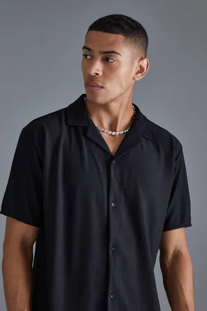 Boohoo Short Sleeve Ribbed Revere Oversized Shirt - - S