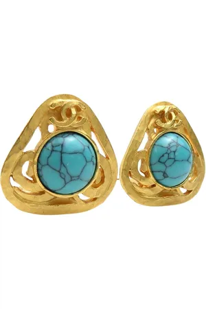 CHANEL Preloved Vintage Turquoise Triangle Earrings Women - Gold - - One Size