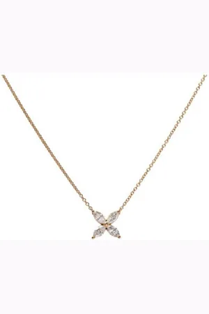 Tiffany & Co. Preloved Four Marquise Diamond Pendant Rose Gold Women Necklaces - - One Size