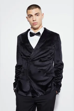 Boohoo Skinny Velour Double Breasted Suit Jacket - - 40