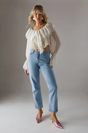 warehouse Womens Denim Whipstitch Straight Leg Jean - - 16