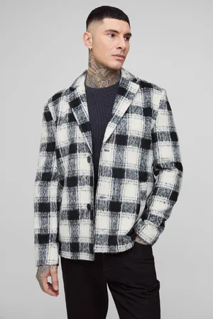 Boohoo Tall Boxy Oversized Brushed Check Overcoat - - L