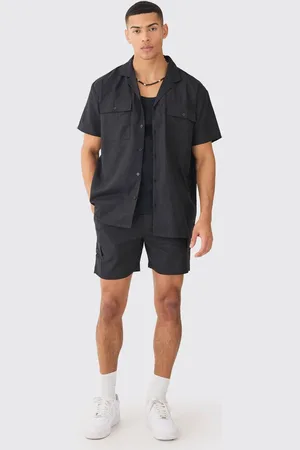 Boohoo Short Sleeve Linen Blend Cargo Shirt & Short - - XS