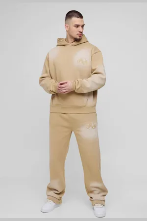 Boohoo Tall Oversized Boxy Distressed Official Applique Spray Wash Hooded Tracksuit - - M