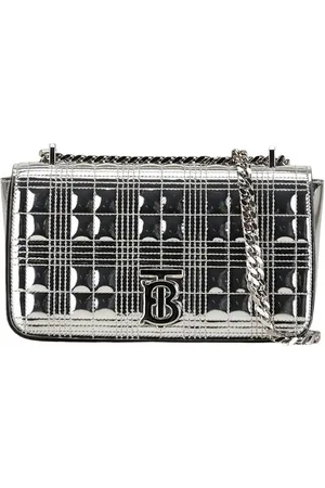 Burberry Preloved Lola Bag Silver Quilted Metallic Check Women Shopper Bags - - One Size