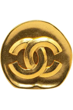 CHANEL Preloved CC Logo Earrings Gold Women Brooches - - One Size