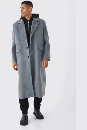 Boohoo Oversized Overcoat With Faux Hooded Jersey Layer In - S