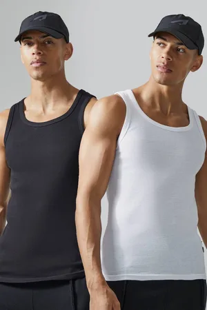 Boohoo Man Active Gym Muscle Fit 2 Pack Ribbed Vests - - XXL