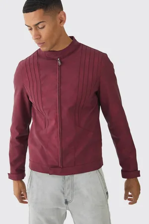 Boohoo Man Washed PU Tonal Biker Jacket In Burgundy - - XL