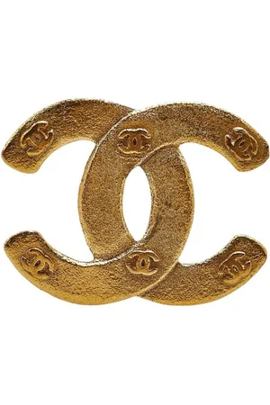 CHANEL Preloved CC Logo Brooch Women - Gold Brooches - - One Size