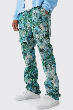 Boohoo Fixed Waist Slim Flare Stacked Floral Tapestry Cargo Trouser - - 32