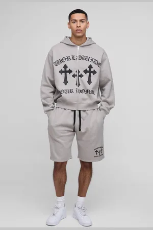 Boohoo Oversized Worldwide Cross Zip Hooded Short Tracksuit - - M