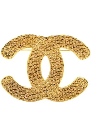 CHANEL Preloved Woven CC Brooch Women - Gold Brooches - - One Size