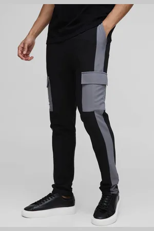 Boohoo Elasticated Waist Skinny Fit Technical Stretch Colour Block Cargo Trousers - - M