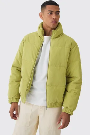 Boohoo Cord Funnel Neck Puffer Coat In Lime - - L