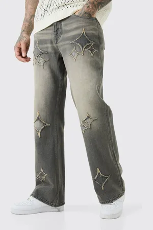 Boohoo Tall Relaxed Rigid Flare Self Fabric Applique Gusset Jeans - - 34