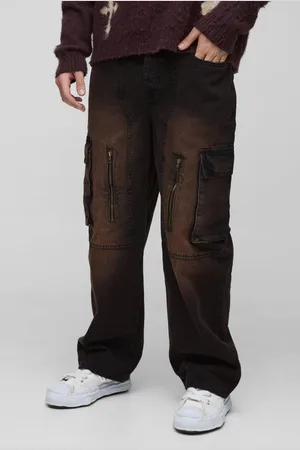 Boohoo Relaxed Rigid Acid Wash Cargo Carpenter Denim Jeans - - 36R