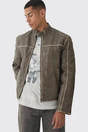Boohoo Washed Seam PU Biker Jacket In Sage - - M