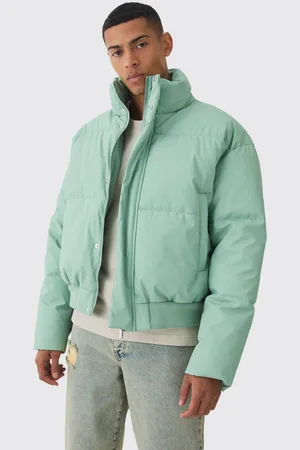 Boohoo Matte PU Funnel Neck Puffer In Sage - - S