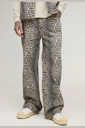 Boohoo Tall Washed Leopard Relaxed Jeans - - 40