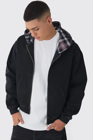 Boohoo Oversized Boxy Denim Embroidered Hoodie - - XS