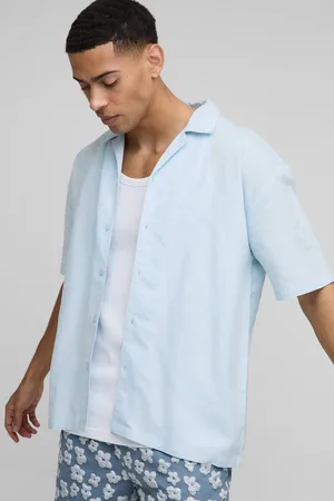 Boohoo Oversized Revere Linen Blend Short Sleeve Shirt - - S