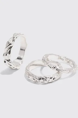 Boohoo 3 Pack Melted Effect Rings In Silver - - S/M