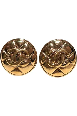 CHANEL Preloved CC Logo Quilted Earrings Gold Women - - One Size