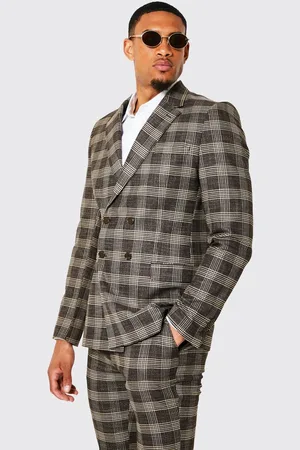 Boohoo Tall Double Breasted Slim Check Suit Jacket - - 36