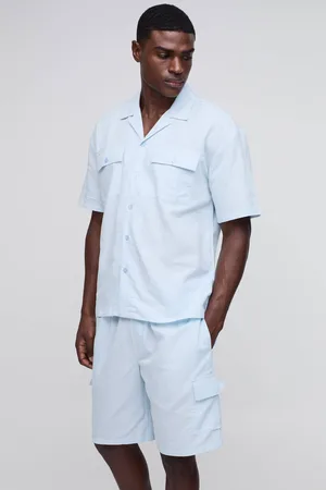 Boohoo Oversized Linen Blend Cargo Pocket Shirt & Short Set - - XS