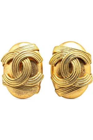 CHANEL Preloved CC Logo Oval Clip Earrings Women - Gold - - One Size