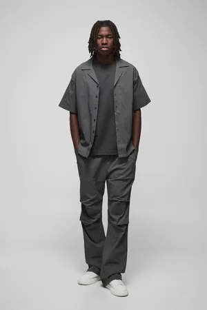 Boohoo Oversized Revere Bengaline Shirt & Pleated Straight Stacked Trouser Set - - M