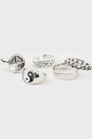 Boohoo Silver Ring 5 Pack - - One Size