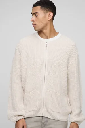 Boohoo Regular Fit Ribbed Zip Through Collarless Knitted Cardigan - - XS