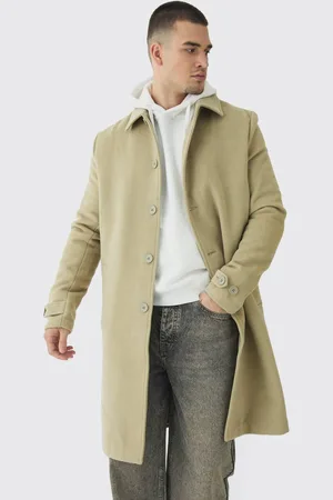 Boohoo Tall Single Breasted Collared Overcoat In Sage - - XL
