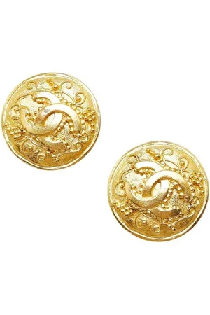 CHANEL Preloved Vintage CC Logo Earrings Gold Women - - One Size